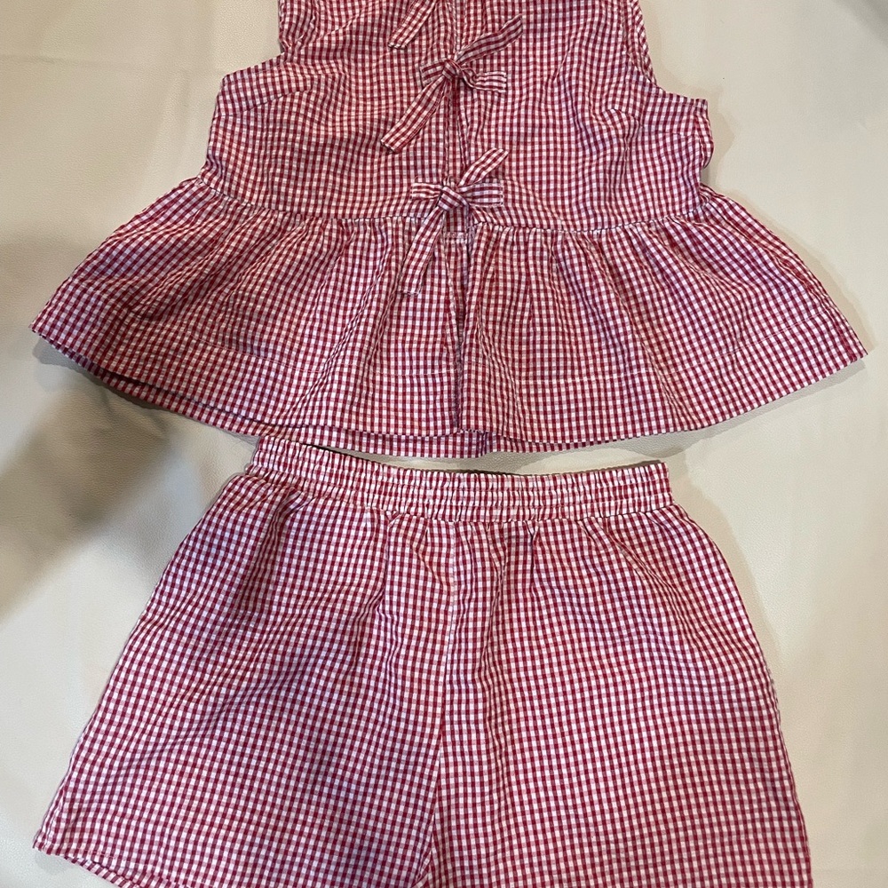 Women’s Red Gingham Two-Piece Top & Shorts Set